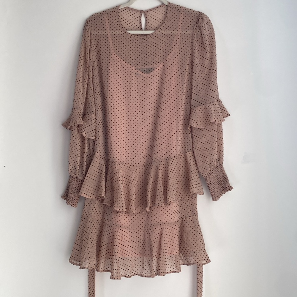 MINKPINK Blush and Black Polka Dot Dress - Size Medium - Picture 7 of 9